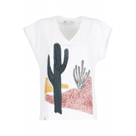 Cafe Noir T SHIRT STAMPA DESERTO E CACTUS - C7JT0020