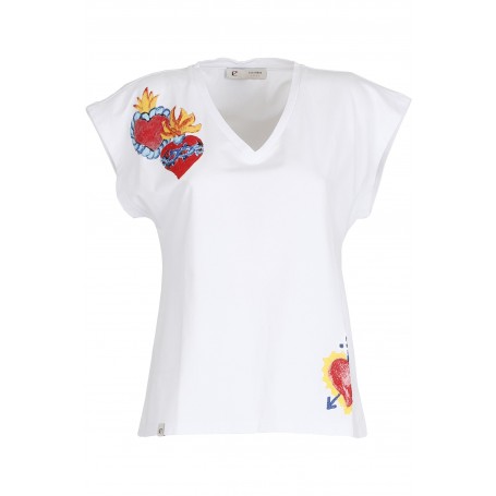 Cafe Noir T SHIRT MANICHE LUNGHE STAMPA CUORI - C7JT0037